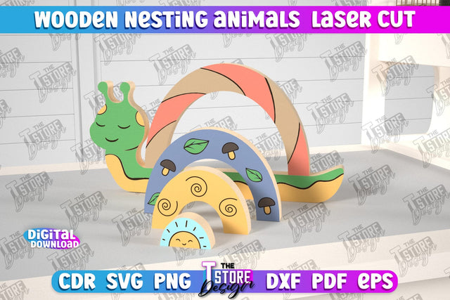 Wooden Nesting Snail | Nesting Toy | Rainbow | New Born Gift | Educational Game | CNC File SVG The T Store Design 
