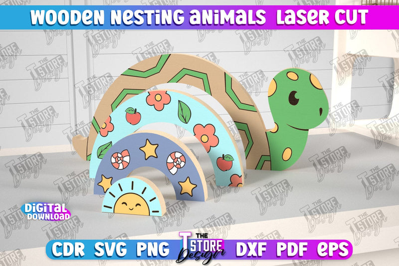 Wooden Nesting Turtle | Nesting Toy | Rainbow | New Born Gift | Educational Game | CNC File SVG The T Store Design 