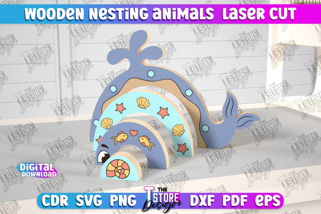 Wooden Nesting Whale | Nesting Toy | Rainbow | New Born Gift | Educational Game | CNC File SVG The T Store Design 