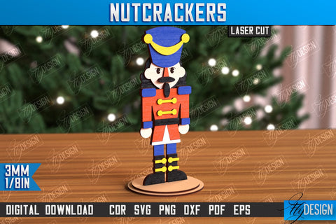 Wooden Nutcrackers Laser Cut Bundle, Christmas Decor SVG, Decorative Figurine, Table Statuette, Christmas Shelf Sitter SVG, Nutcracker Standing Decor Laser Cut SVG Fly Design 