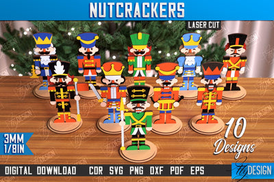 Wooden Nutcrackers Laser Cut Bundle, Christmas Decor SVG, Decorative Figurine, Table Statuette, Christmas Shelf Sitter SVG, Nutcracker Standing Decor Laser Cut SVG Fly Design 