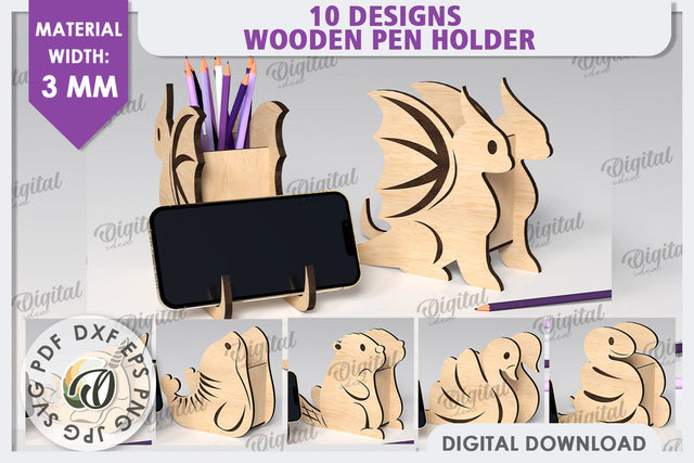 Wooden Pen Holders Laser Cut Bundle. Phone Stands SVG SVG Evgenyia Guschina 