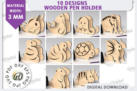 Wooden Pen Holders Laser Cut Bundle. Phone Stands SVG SVG Evgenyia Guschina 