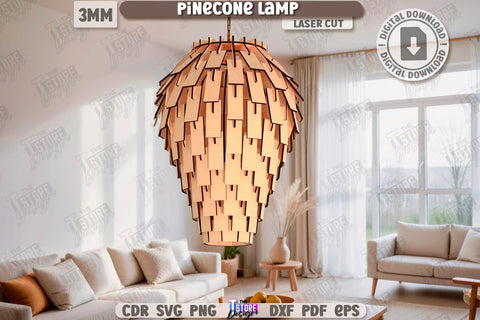 Wooden Pinecone Pendant Lamp Laser Cut Bundle | Home Decor SVG | Hanging Lamp | Living Room Décor | Modern Lighting | 3D Laser | CNC Files SVG The T Store Design 