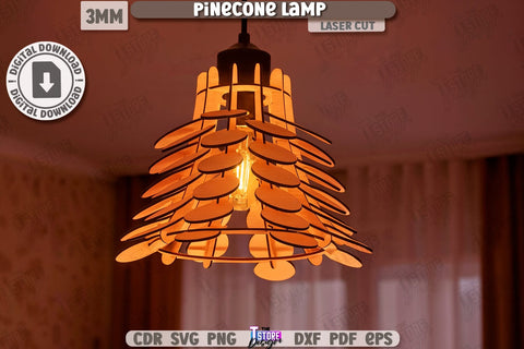 Wooden Pinecone Pendant Lamp Laser Cut Bundle | Home Decor SVG | Hanging Lamp | Living Room Décor | Modern Lighting | 3D Laser | CNC Files SVG The T Store Design 