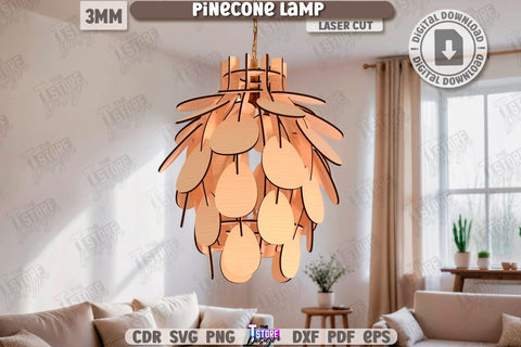 Wooden Pinecone Pendant Lamp Laser Cut Bundle | Home Decor SVG | Hanging Lamp | Living Room Décor | Modern Lighting | 3D Laser | CNC Files SVG The T Store Design 