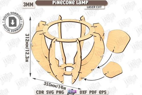Wooden Pinecone Pendant Lamp Laser Cut Bundle | Home Decor SVG | Hanging Lamp | Living Room Décor | Modern Lighting | 3D Laser | CNC Files SVG The T Store Design 