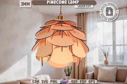 Wooden Pinecone Pendant Lamp Laser Cut Bundle | Home Decor SVG | Hanging Lamp | Living Room Décor | Modern Lighting | 3D Laser | CNC Files SVG The T Store Design 