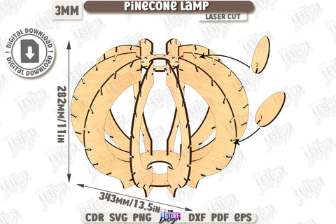 Wooden Pinecone Pendant Lamp Laser Cut Bundle | Home Decor SVG | Hanging Lamp | Living Room Décor | Modern Lighting | 3D Laser | CNC Files SVG The T Store Design 