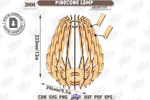 Wooden Pinecone Pendant Lamp Laser Cut Bundle | Home Decor SVG | Hanging Lamp | Living Room Décor | Modern Lighting | 3D Laser | CNC Files SVG The T Store Design 