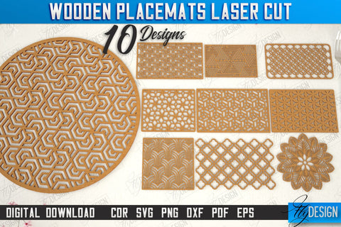 Wooden Placemat Laser Cut Bundle | Table Servicing Coaster | Kitchen Decor Detail | CNC Files SVG Fly Design 