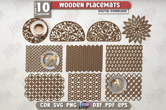 Wooden Placemat Laser Cut Bundle | Table Servicing Coaster | Kitchen Decor Detail | CNC Files SVG The T Store Design 