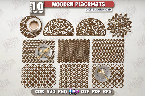 Wooden Placemat Laser Cut Bundle | Table Servicing Coaster | Kitchen Decor Detail | CNC Files SVG The T Store Design 