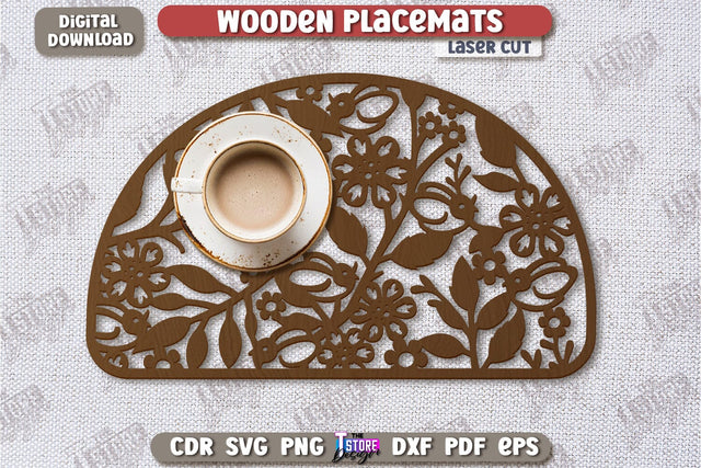 Wooden Placemat Laser Cut | Table Servicing Coaster | Kitchen Decor Detail | CNC File SVG The T Store Design 