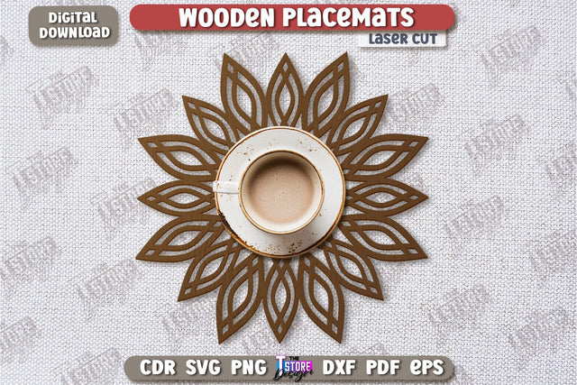 Wooden Placemat Laser Cut | Table Servicing Coaster | Kitchen Decor Detail | CNC File SVG The T Store Design 