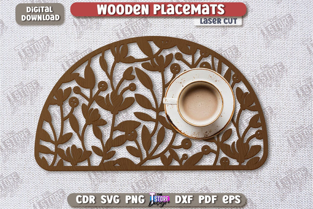 Wooden Placemat Laser Cut | Table Servicing Coaster | Kitchen Decor Detail | CNC File SVG The T Store Design 