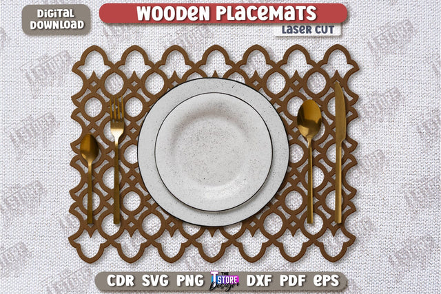 Wooden Placemat Laser Cut | Table Servicing Coaster | Kitchen Decor Detail | CNC File SVG The T Store Design 