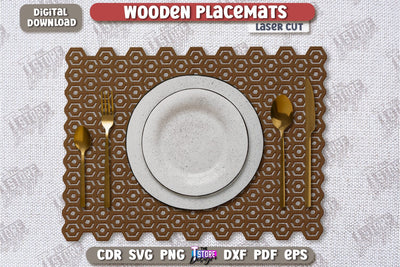Wooden Placemat Laser Cut | Table Servicing Coaster | Kitchen Decor Detail | CNC File SVG The T Store Design 