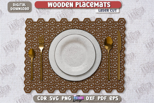 Wooden Placemat Laser Cut | Table Servicing Coaster | Kitchen Decor Detail | CNC File SVG The T Store Design 