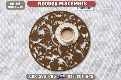 Wooden Placemat Laser Cut | Table Servicing Coaster | Kitchen Decor Detail | CNC File SVG The T Store Design 