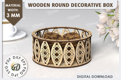 Wooden Round Decorative Box Laser Cut. 3D Gift Box SVG SVG Evgenyia Guschina 