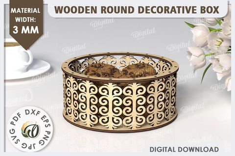 Wooden Round Decorative Box Laser Cut. 3D Gift Box SVG SVG Evgenyia Guschina 