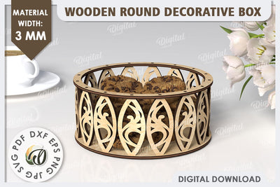 Wooden Round Decorative Box Laser Cut. 3D Gift Box SVG SVG Evgenyia Guschina 