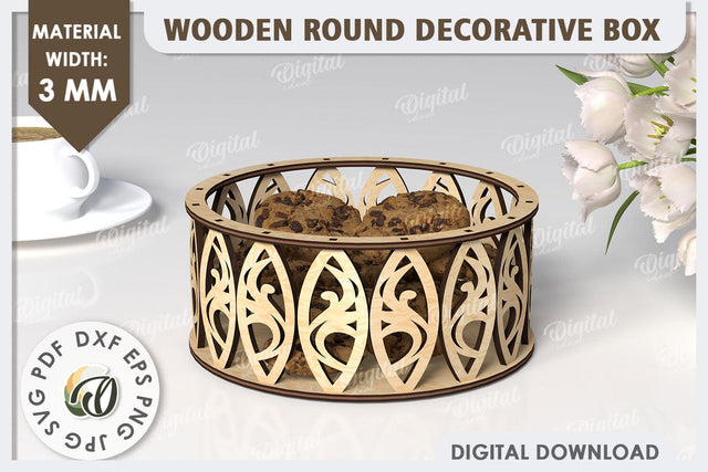 Wooden Round Decorative Box Laser Cut. 3D Gift Box SVG SVG Evgenyia Guschina 