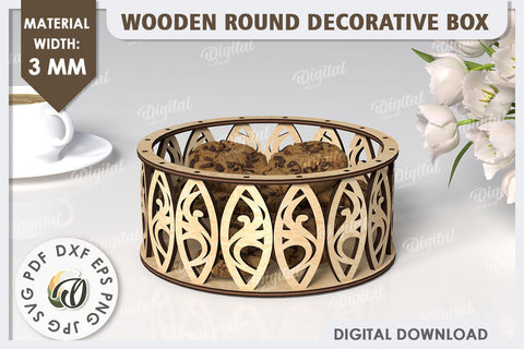 Wooden Round Decorative Box Laser Cut. 3D Gift Box SVG SVG Evgenyia Guschina 