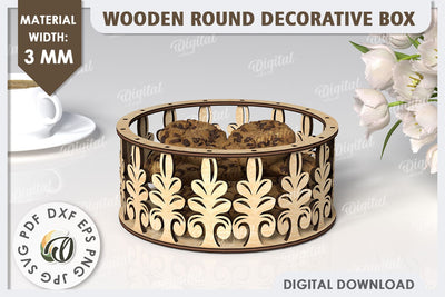Wooden Round Decorative Box Laser Cut. 3D Gift Box SVG SVG Evgenyia Guschina 