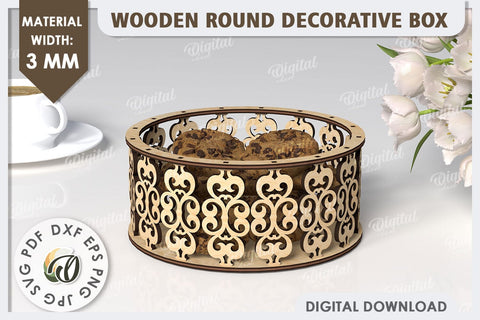 Wooden Round Decorative Box Laser Cut. 3D Gift Box SVG SVG Evgenyia Guschina 