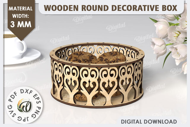 Wooden Round Decorative Box Laser Cut. 3D Gift Box SVG SVG Evgenyia Guschina 