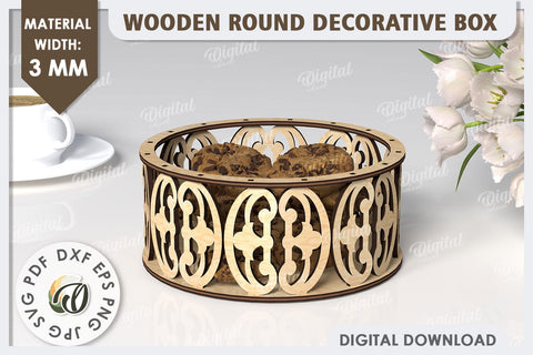 Wooden Round Decorative Box Laser Cut. 3D Gift Box SVG SVG Evgenyia Guschina 