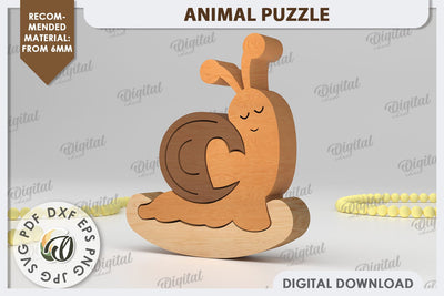 Wooden Snail Puzzle Laser Cut. Animal Puzzle SVG Design SVG Evgenyia Guschina 