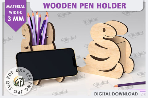 Wooden Snake Pen Holder Laser Cut. Phone Stand SVG SVG Evgenyia Guschina 