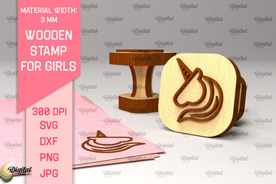 Wooden Stamp for Girls Laser Cut. Cartoon Wooden Stamp SVG Evgenyia Guschina 