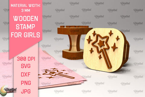 Wooden Stamp for Girls Laser Cut. Cartoon Wooden Stamp SVG Evgenyia Guschina 