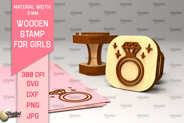 Wooden Stamp for Girls Laser Cut. Cartoon Wooden Stamp SVG Evgenyia Guschina 