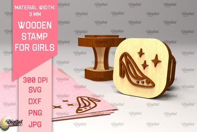 Wooden Stamp for Girls Laser Cut. Cartoon Wooden Stamp SVG Evgenyia Guschina 