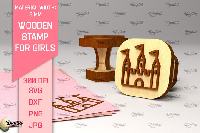 Wooden Stamp for Girls Laser Cut. Cartoon Wooden Stamp SVG Evgenyia Guschina 