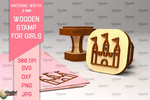 Wooden Stamp for Girls Laser Cut. Cartoon Wooden Stamp SVG Evgenyia Guschina 