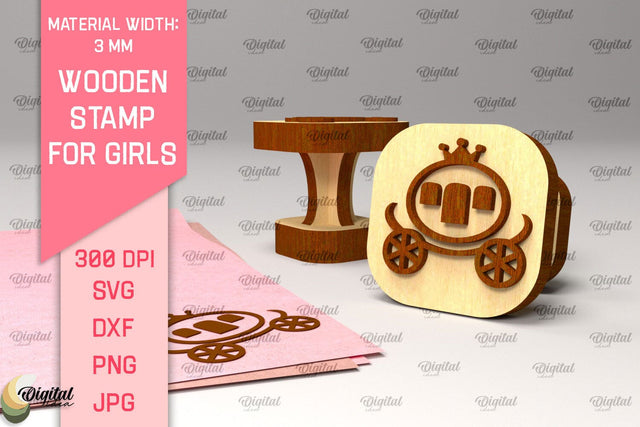 Wooden Stamp for Girls Laser Cut. Cartoon Wooden Stamp SVG Evgenyia Guschina 