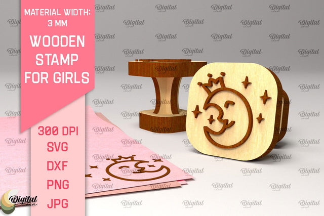 Wooden Stamp for Girls Laser Cut. Cartoon Wooden Stamp SVG Evgenyia Guschina 