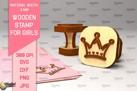 Wooden Stamp for Girls Laser Cut. Cartoon Wooden Stamp SVG Evgenyia Guschina 