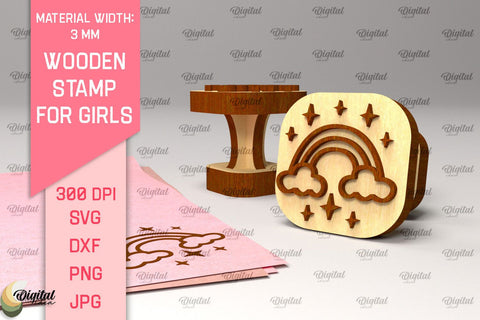 Wooden Stamps for Girls Laser Cut Bundle. Cartoon Wooden Stamps SVG Evgenyia Guschina 