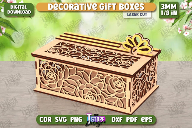Wooden Storage Box Laser Cut | Jewelry Box | Gift Box | Organizer | CNC File SVG The T Store Design 