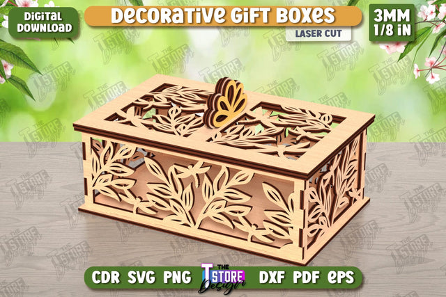 Wooden Storage Box Laser Cut | Jewelry Box | Gift Box | Organizer | CNC File SVG The T Store Design 