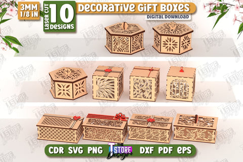 Wooden Storage Boxes Laser Cut Bundle | Jewelry Boxes | Gift Boxes | Organizer | CNC Files SVG The T Store Design 