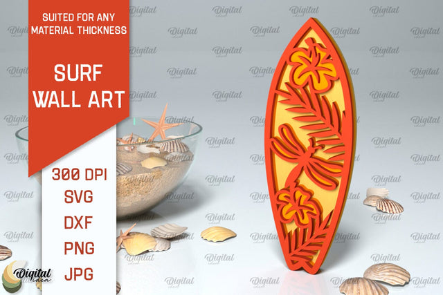 Wooden Surfboard Laser Cut. Surfing Layered Decor SVG SVG Evgenyia Guschina 