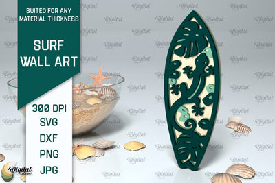 Wooden Surfboard Laser Cut. Surfing Layered Decor SVG SVG Evgenyia Guschina 